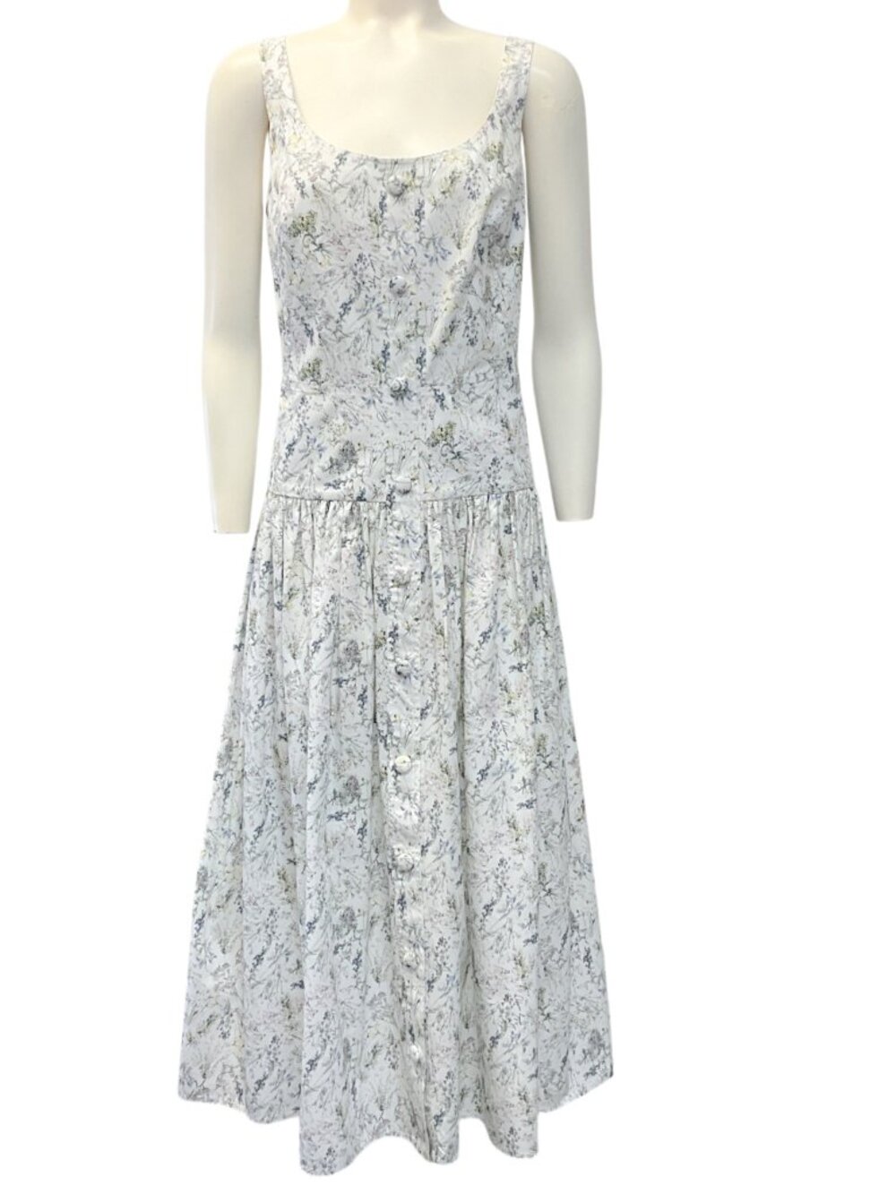 Adam Lippes White Multi Floral Cotton Cassie Midi Dress